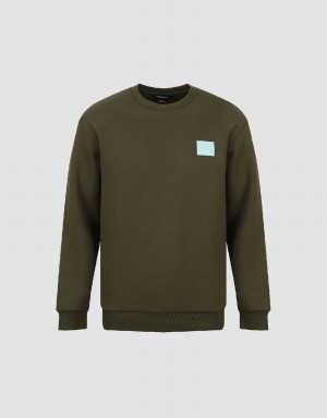 Green Men's Urban Revivo Crew Neck Straight Sweatshirts | FYD5713JQ