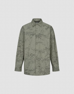 Green Men's Urban Revivo Printed Straight Oversized Shirts | FZN345OW