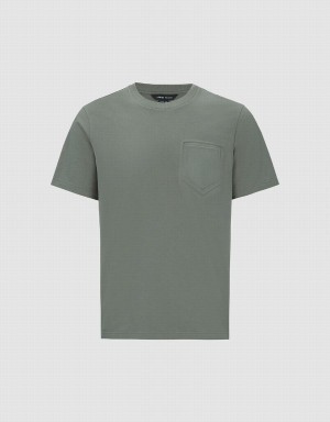 Green Men's Urban Revivo Straight Crew Neck T Shirts | QYB1729SG