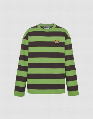 Green Men's Urban Revivo Striped Crew Neck Knitted T Shirts | WSU339RC