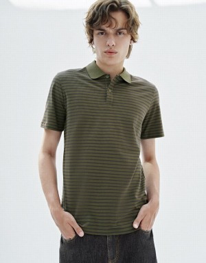 Green Men's Urban Revivo Striped T Shirts | TKV5347QM