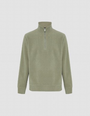 Green Men's Urban Revivo Zip Half Placket Knitted Sweatshirts | XIN4273IZ