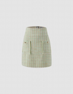 Green Multicolor Women's Urban Revivo Tweed With Pockets Skirts | ADG2756SW