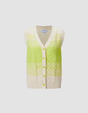 Green White Women's Urban Revivo Ombre Sleeveless Cardigan | AJQ534XG