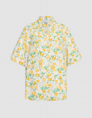 Green Women's Urban Revivo Allover Print Short Sleeve Shirts | JWT5791YV