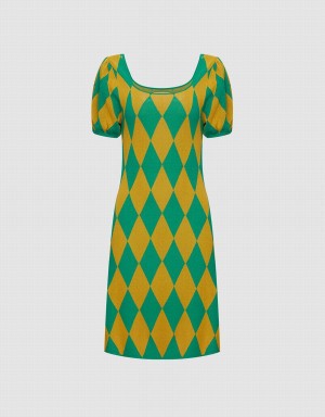 Green Women's Urban Revivo Argyle Knitted Dress | KRG5472OT