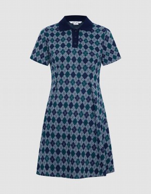 Green Women's Urban Revivo Argyle Printed A-Line Dress | RVJ3356LM