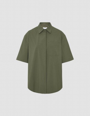 Green Women's Urban Revivo Button Up Loose Shirts | XKI3596WV