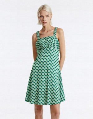 Green Women's Urban Revivo Checkered Knit Dress | TQY8822QH