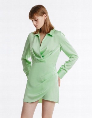 Green Women's Urban Revivo Chiffon Wrap Dress | FAW5847AL