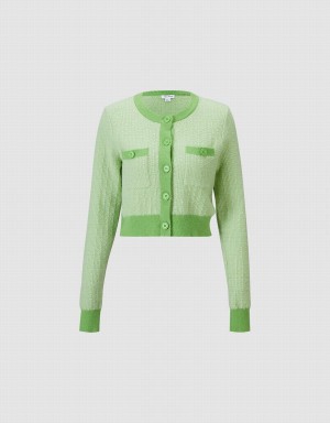 Green Women's Urban Revivo Contrast Trim Cropped Cardigan | BQR186BW