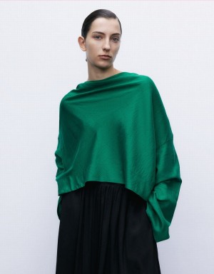 Green Women's Urban Revivo Cowl Neck Overhead Blouse | JEE10040NN