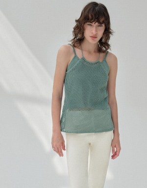 Green Women's Urban Revivo Crochet Kntted Cami Top Cardigan | BWU4677GB