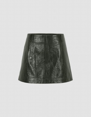 Green Women's Urban Revivo Crumpled Effect Vegan Leather Mini Skirts | GRA3222GZ