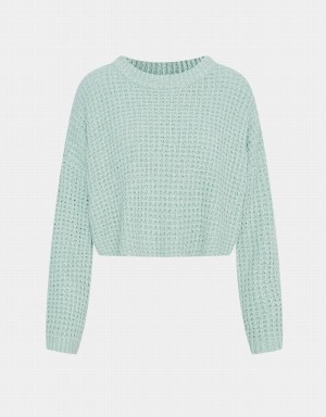 Green Women's Urban Revivo Drop Shoulder Cropped Sweaters | EVF9728ZX