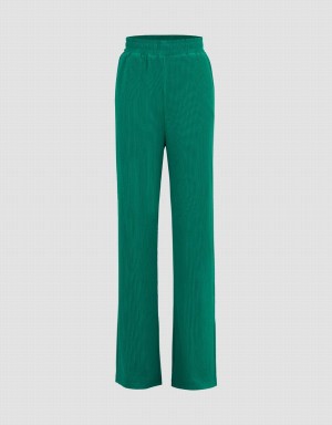 Green Women's Urban Revivo Elastic Waist Straight Pants | VXG7997KZ