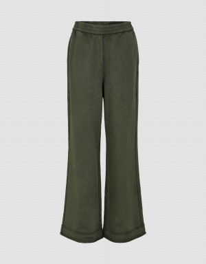 Green Women's Urban Revivo Elastic Waist Knitted Wide-Leg Pants | WLR3849RP