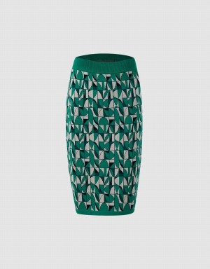 Green Women's Urban Revivo Geometric Print Knitted Skirts | XHM1223ID