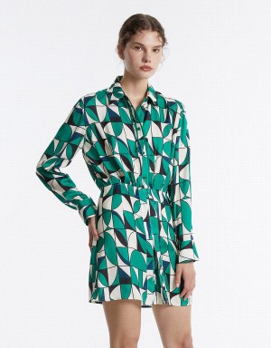 Green Women's Urban Revivo Geometric Print Dress | BGN9937RN