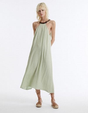 Green Women's Urban Revivo Halter Midi Dress | DTS274JO