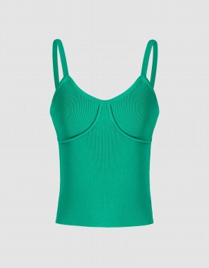 Green Women's Urban Revivo Knitted Cami Top Tank Top | YTI9076AD