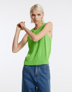 Green Women's Urban Revivo Knitted Tank Top | PAC5593KH