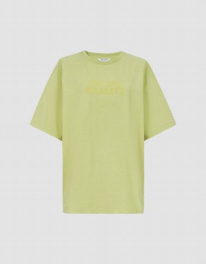 Green Women's Urban Revivo Letter Printed Crew Neck Loose T Shirts | IEW671VF