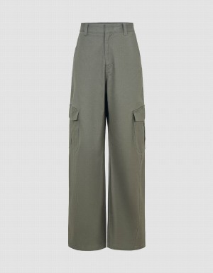 Green Women's Urban Revivo Loose Straight Pants | JZI7946RM