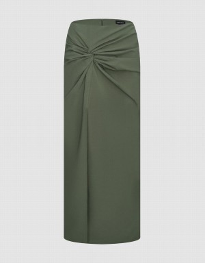 Green Women's Urban Revivo Midi Straight Skirts | SHS8246SY