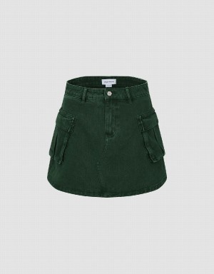 Green Women's Urban Revivo Mini A-Line Denim Skirts | LDN2596BF