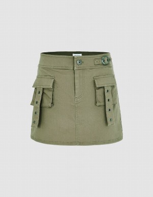 Green Women's Urban Revivo Mini A-Line With Pockets Skirts | UIK5911BV