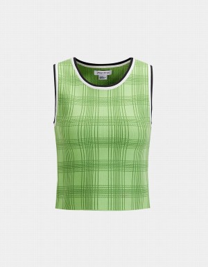 Green Women's Urban Revivo Plaid Jacquard Knitted Tank Top | WDQ7374KV