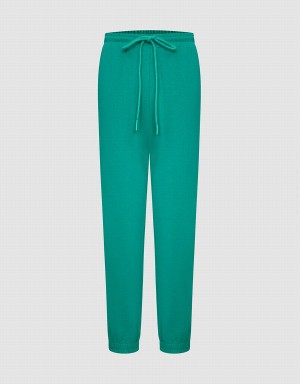 Green Women's Urban Revivo Plain Drawstring Waist Joggers Pants | QWD6217MN