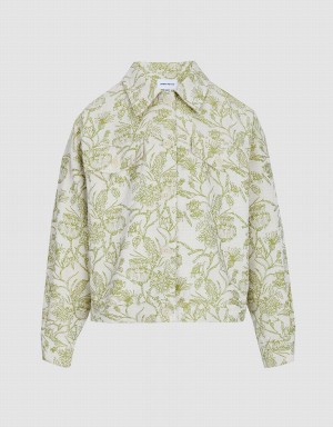 Green Women's Urban Revivo Plant Print Button Up Jackets | AIR60100QI