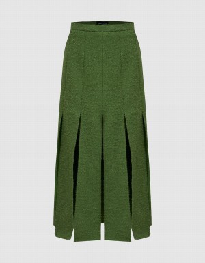 Green Women's Urban Revivo Pleated Midi A-Line Skirts | BUJ9583NY