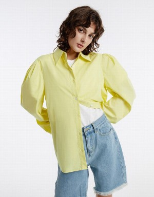 Green Women's Urban Revivo Puff Sleeve Shirts | KEL149IM