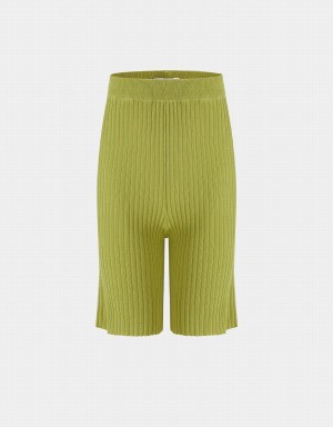 Green Women's Urban Revivo Ribbed Knit Pants | UGP691YX