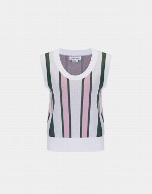 Green Women's Urban Revivo Striped Knitted Tank Top | XHU266VC