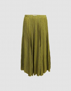 Green Women's Urban Revivo Textured Pleated Maxi Skirts | OJJ9919PY