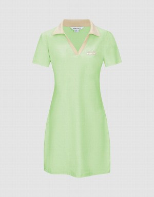 Green Women's Urban Revivo V-Neck A-Line Dress | HPG8352ZY