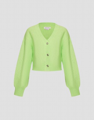 Green Women's Urban Revivo V-Neck Knit Cardigan | KQS8976SR