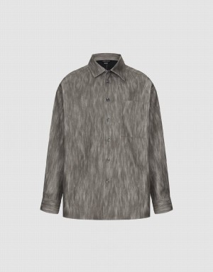 Grey Men's Urban Revivo Button Up Printed Shirts | LOA2411IH