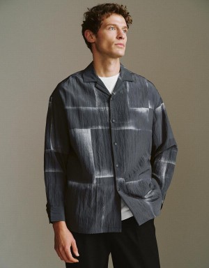 Grey Men's Urban Revivo Button Up Straight Loose Shirts | SKW7078OM