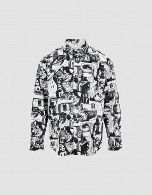 Grey Men's Urban Revivo Comic Printed Loose Shirts | IQR8463QO