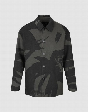 Grey Men's Urban Revivo Printed Straight Jackets | XIN3074TR