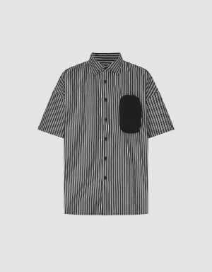 Grey Men's Urban Revivo Striped Loose Shirts | GVB512SX