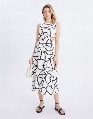 Grey Women's Urban Revivo Abstract Graffiti Print Cut Out Sleeveless Dress | BSG6456LY