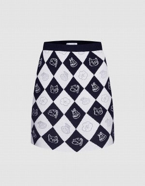 Grey Women's Urban Revivo Argyle Pattern Knitted Skirts | RAX3445BG