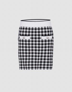 Grey Women's Urban Revivo Checkered Knitted Skirts | FCS4913OJ