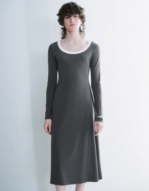 Grey Women's Urban Revivo Crew Neck A-Line Dress | YNL1012RH